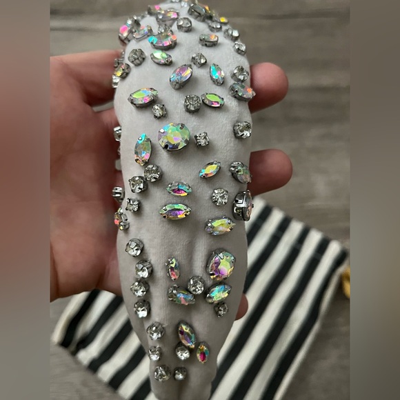 Lele Sadoughi AB Iridescent Crystal Headband Nude Ivory